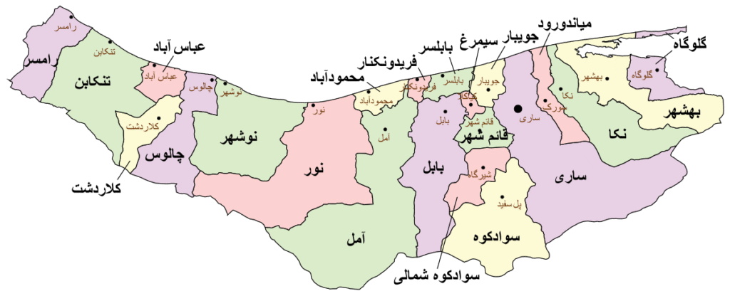 نقشه استان مازندران